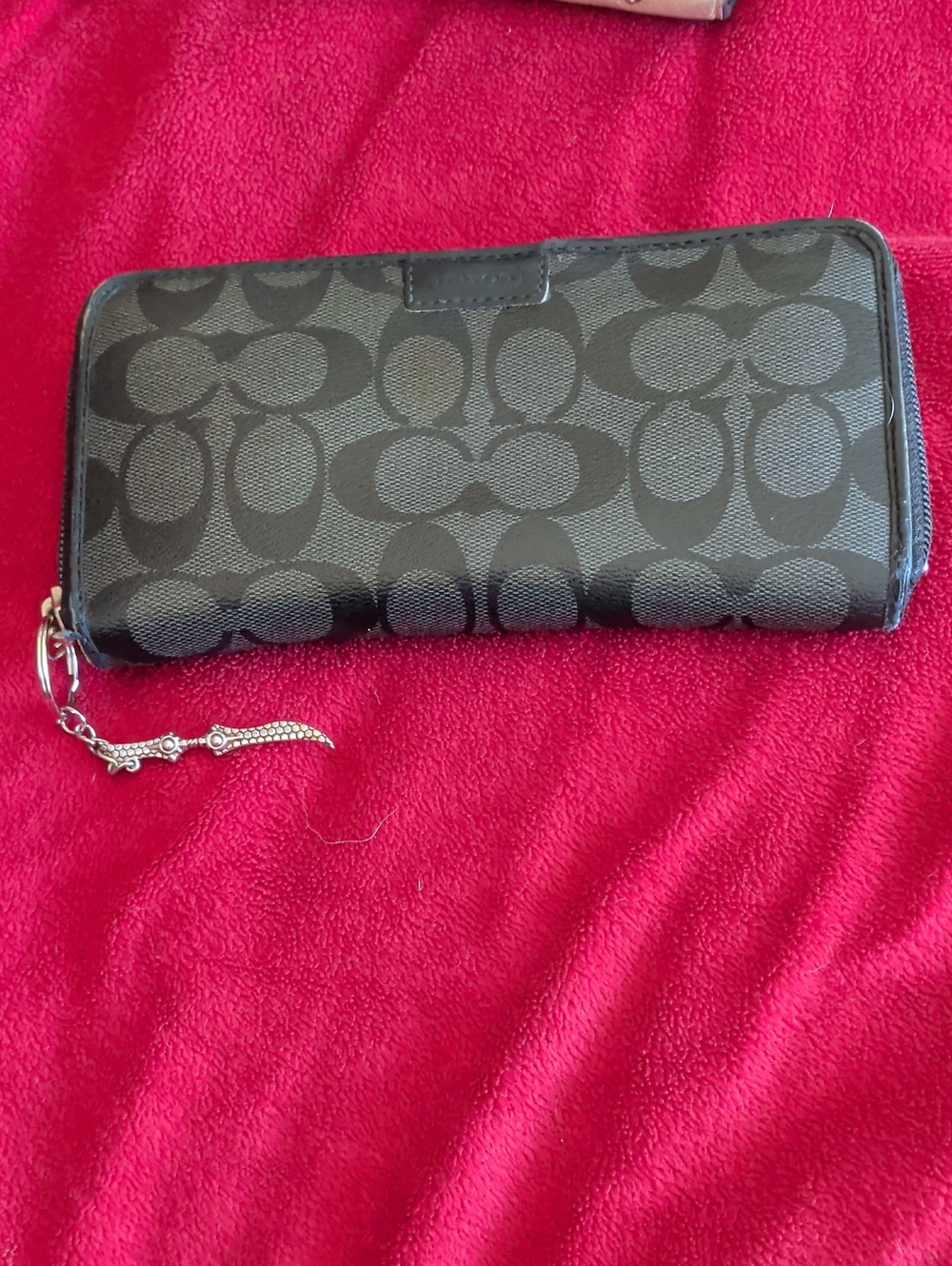 Coach Signature Zip-Around Wallet in Dark Gray and Black